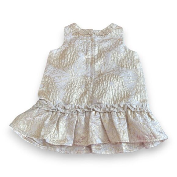 Lilly Pulitzer Gold Foil Shift Dress Palm Trees 12-18 Months VGUC - Picture 2 of 3